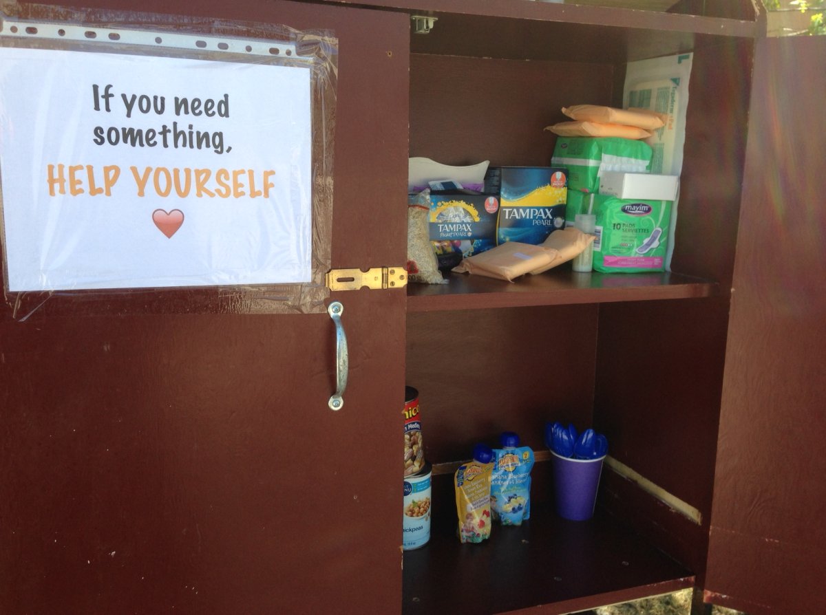The pantry is filled with food and hygiene supplies, available for anyone in need.