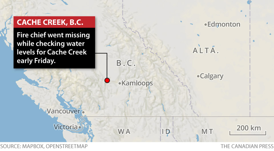 Cache Creek, BC, where their fire chief went missing on May 5, 2017.