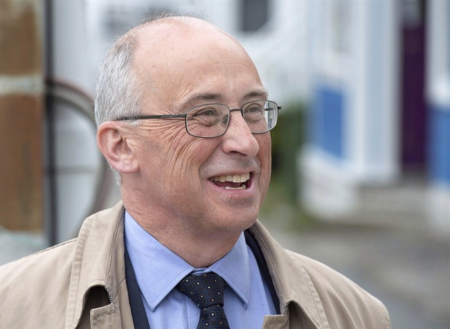 Nova Scotia NDP Leader Gary Burrill sports a smile as he makes a campaign stop in Halifax on Monday, May 1, 2017.  