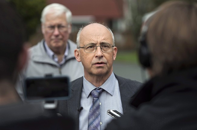 Nova Scotia New Democratic Party leader Gary Burrill speaks to reporters during a campaign stop in Halifax on Wednesday, May 10, 2017. 