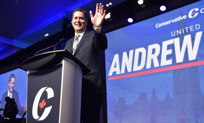 Andrew Scheer speaks after being elected the new leader of the federal Conservative party.