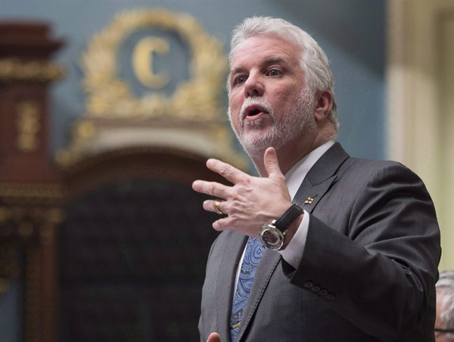 Quebec Premier Philippe Couillard responds to Opposition questions over former premier Jean Charest and Marc Bibeau, during question period Tuesday, April 25, 2017 at the legislature in Quebec City. Quebec Premier Philippe Couillard says he hopes his current trip to Israel will lead to increased economic ties between the province and the Middle Eastern country.