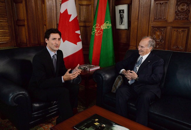 Prime Minister Justin Trudeau meets with the Aga Khan on Parliament Hill in Ottawa on Tuesday, May 17, 2016.