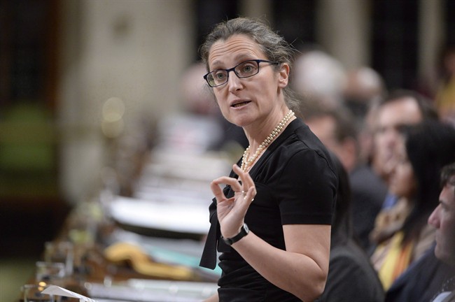 Foreign Affairs Minister Chrystia Freeland responds to a question during question period in the House of Commons on Parliament Hill in Ottawa.
