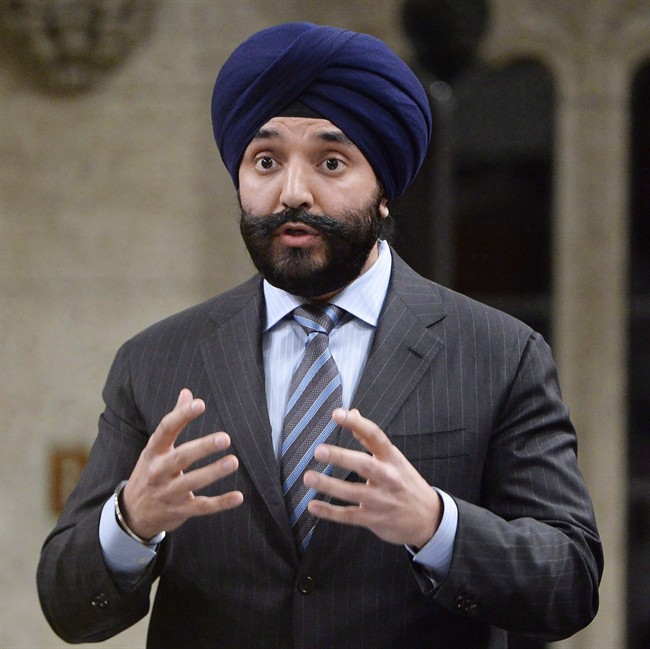Innovation, Science and Economic Development Minister Navdeep Singh Bains responds during question period in the House of Commons in Ottawa, Thursday, Feb. 23, 2017.