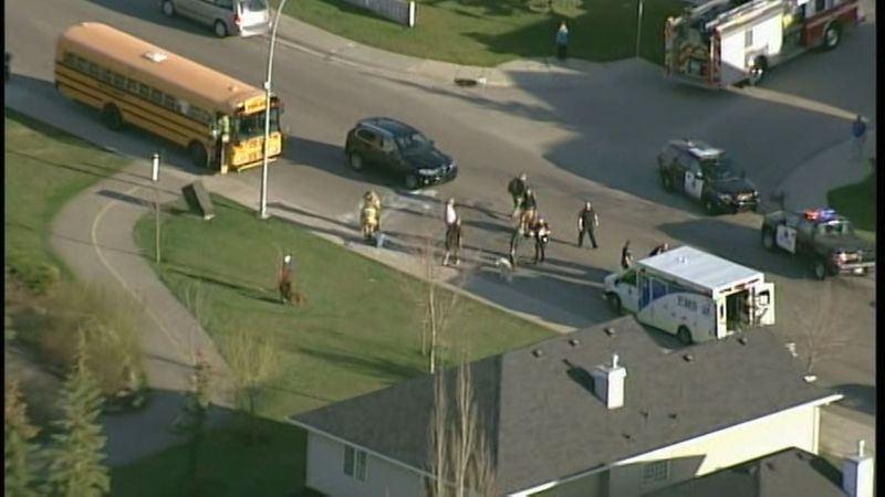 EMS respond to a pedestrian vs. vehicle collision at Citadel Drive N.W. and Citadel Meadow Bay N.W. on Thursday, May 11, 2017.