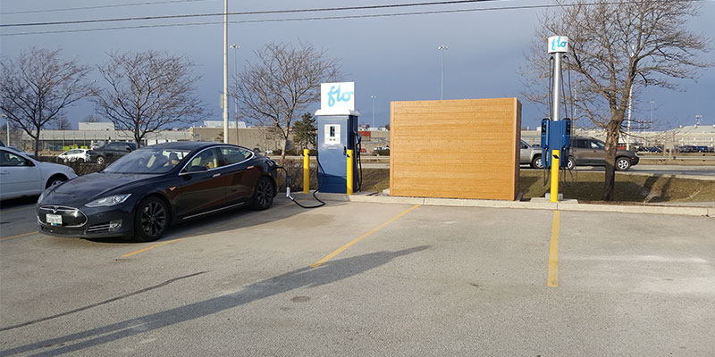 A FLO charging station in Milton, Ont.