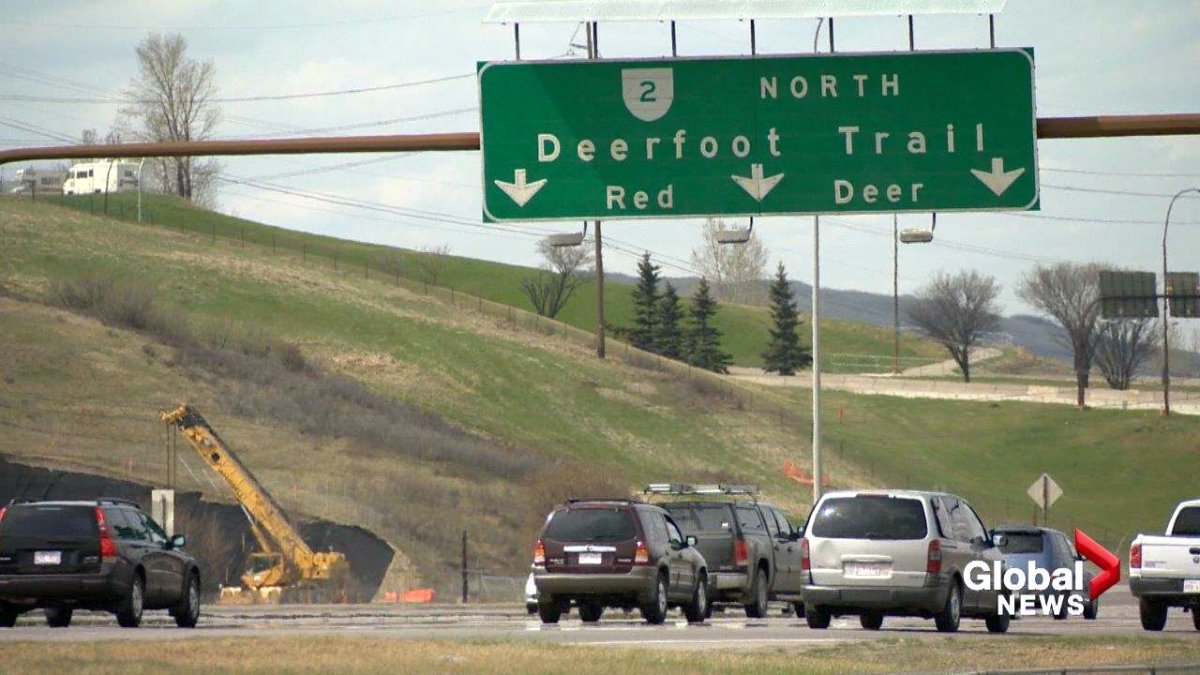 Vehicles drive along Deerfoot Trail on Friday, May 26, 2017. 