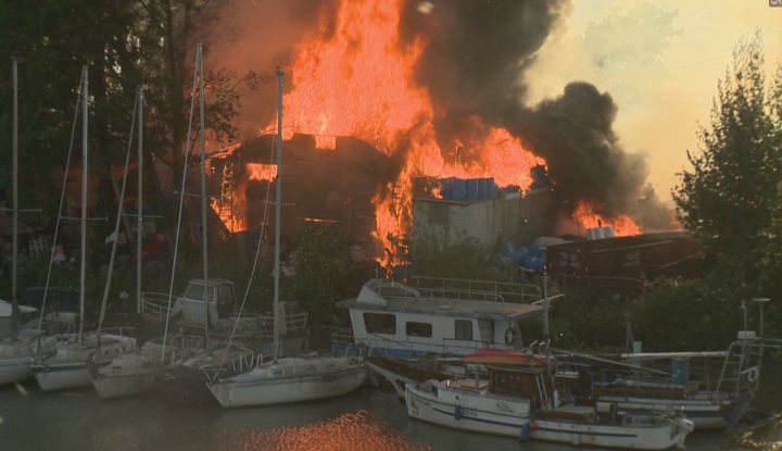Crews battled a large fire in Delta on Saturday.