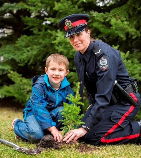 The Edmonton Police Service commemorates 125th anniversary with a tree planting event, May 5, 2017. 