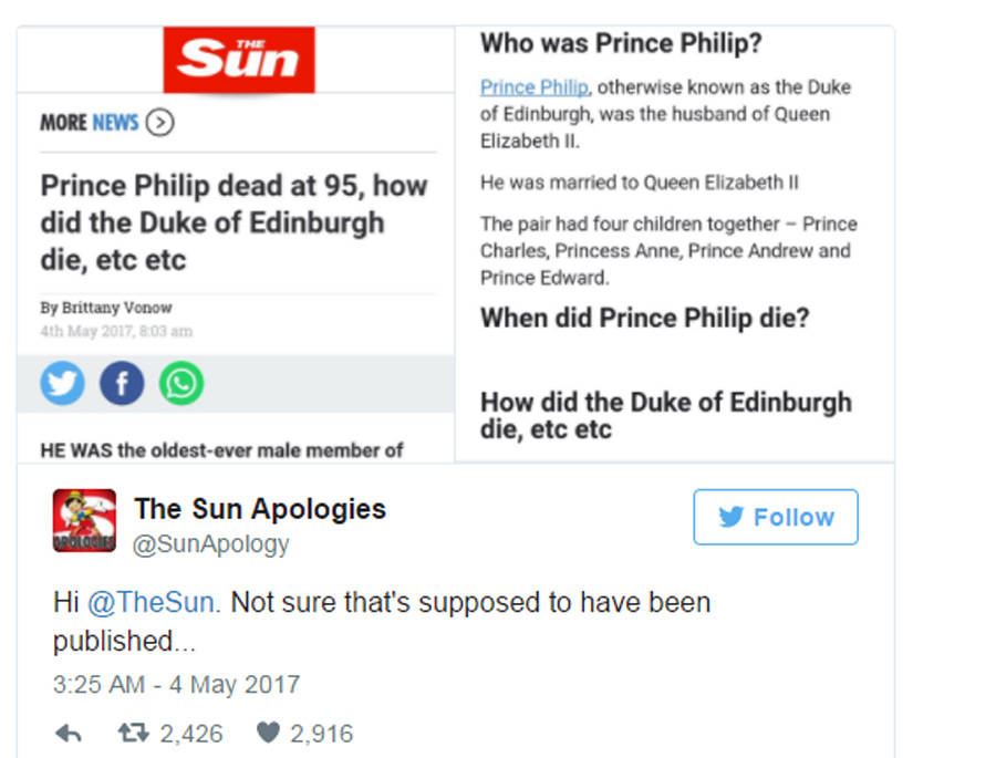 Reports of Prince Philip's death started on the murkier end of Twitter. 