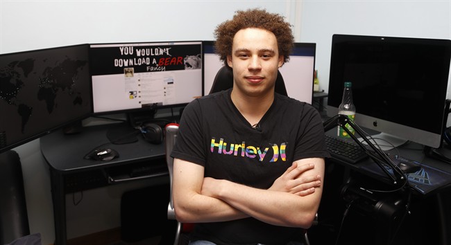 British IT expert Marcus Hutchins who has been branded a hero for slowing down the WannaCry global cyberattack, sits in front of his workstation in Ilfracombe, England, May 15, 2017.