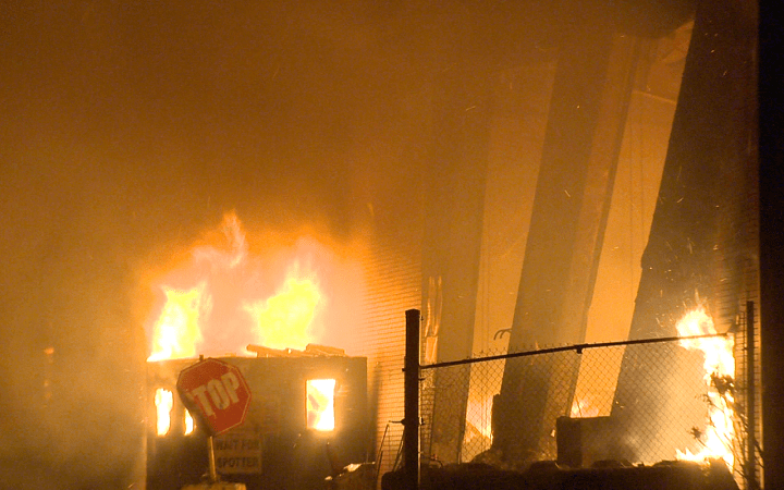 Toronto firefighters battled a six-alarm fire all night at a Cherry Beach recycling plant in Toronto Thursday.