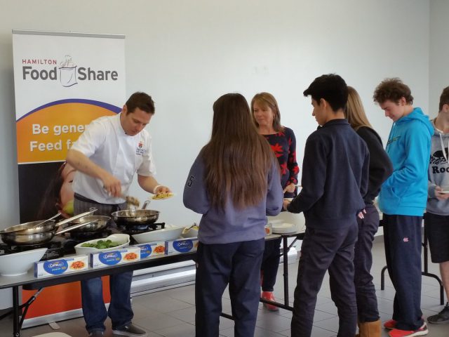 Students get a lesson in nutrition and hunger during a visit to Hamilton Food Share.