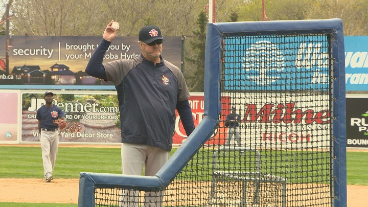Winnipeg Goldeyes manager Rick Forney throws for batting practice on Saturday at Shaw Park.
