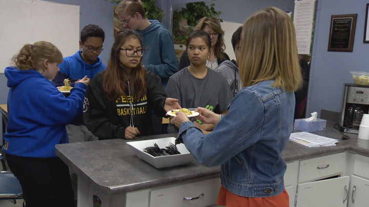 High school students were given a lesson in nutrition before being put to work at the Saskatoon Food Bank.