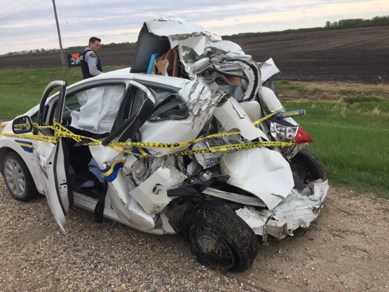 RCMP investigating the scene of the collision on Highway 59 Thursday afternoon.
