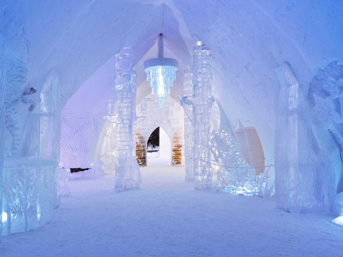 The hotel is filled with impressive ice sculptures.