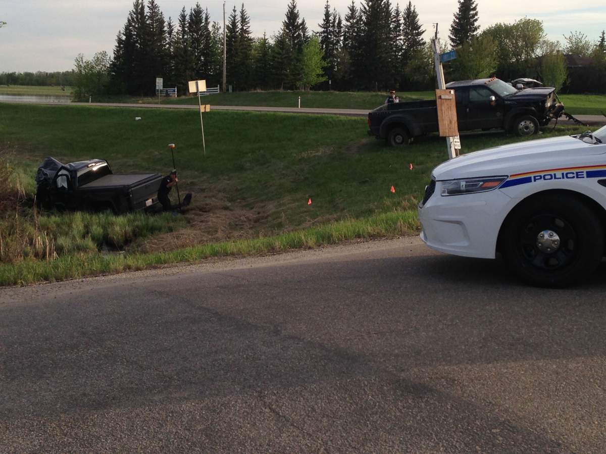 RCMP investigate a collision in Strathcona County Saturday night.