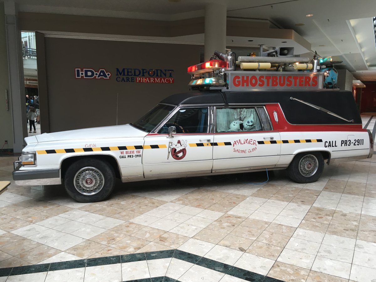 A reproduction of the 'Ghostbusters' car in Citi Plaza.