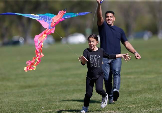Winnipeg Blue Bomber Andrew Harris and his daughter Hazel fly a kite at Assiniboine Park in Winnipeg, Saturday, May 13, 2017. Harris is at a good place in his life personally and professionally since he came back to Winnipeg a year ago. A big reason for that is spending more time with his nine-year-old daughter, Hazel.