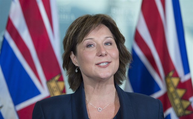 British Columbia Premier Christy Clark addresses the media at her office in Vancouver, B.C., Wednesday, May 10, 2017.
