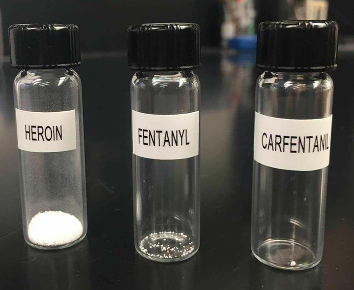 Kensington Police Service photo posted on the department's Facebook page comparing three vials of synthetic opioids.