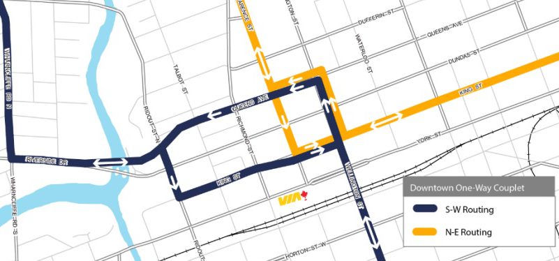 A map of the recommended Queens Avenue & King Street couplet, in a report from city staff.