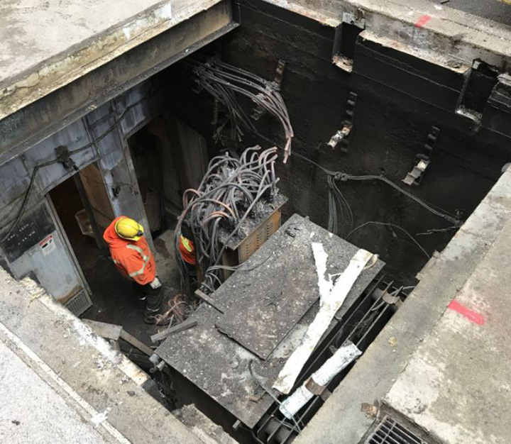 Toronto Fire Service released a photo showing the damaged hydro vault on King Street West after a fire on May 1, 2017.