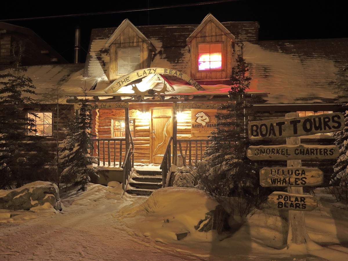 Lazy Bear Lodge is made from reclaimed wood and houses a restaurant that serves authentic indigenous cuisine.