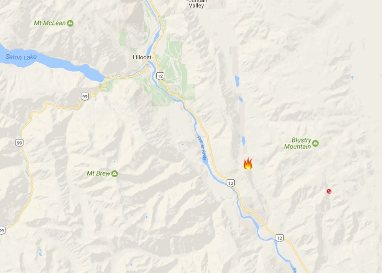 The location of the fire near Lillooet.