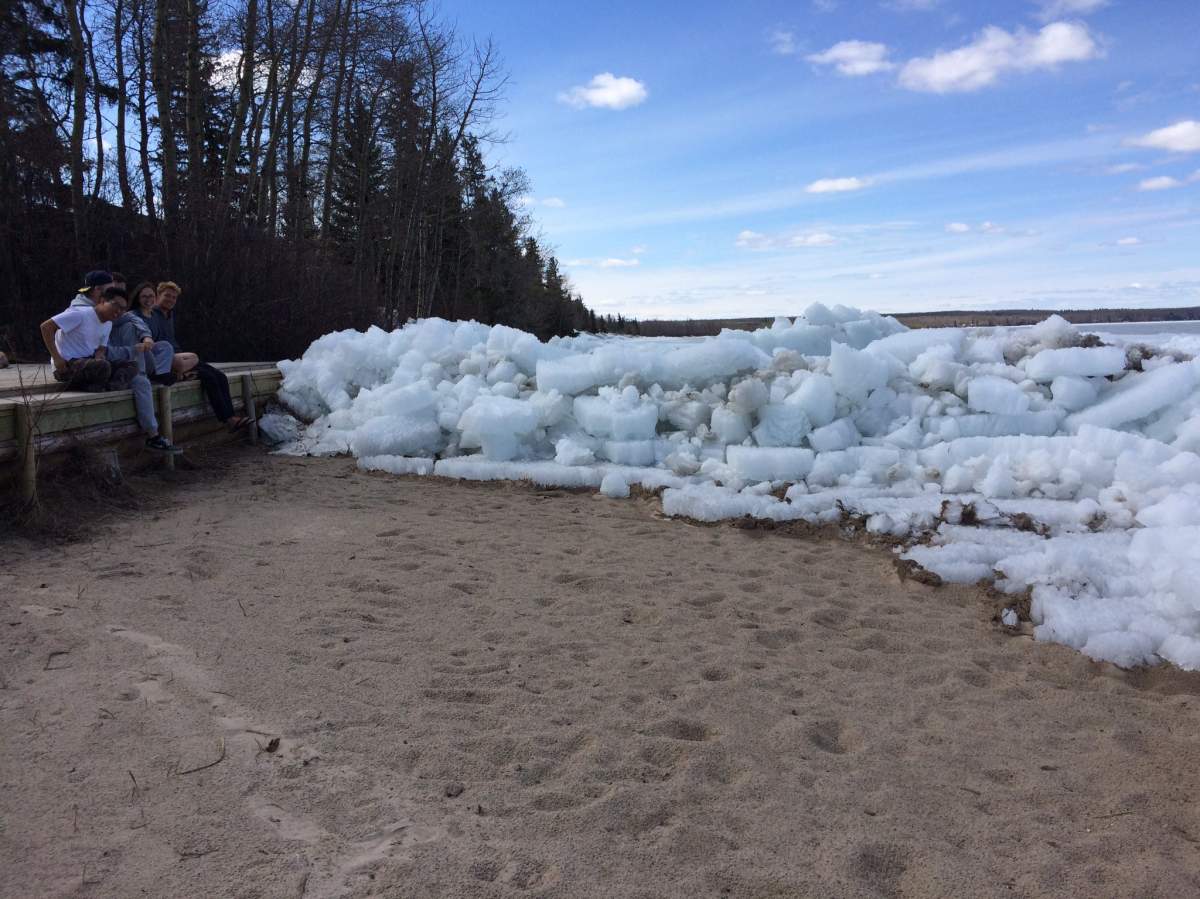 Giant piles of ice push up against Ma-Me-O Beach.