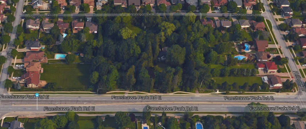 Google maps shows the treed lot at 420 Fanshawe Park Road East in London, Ont.