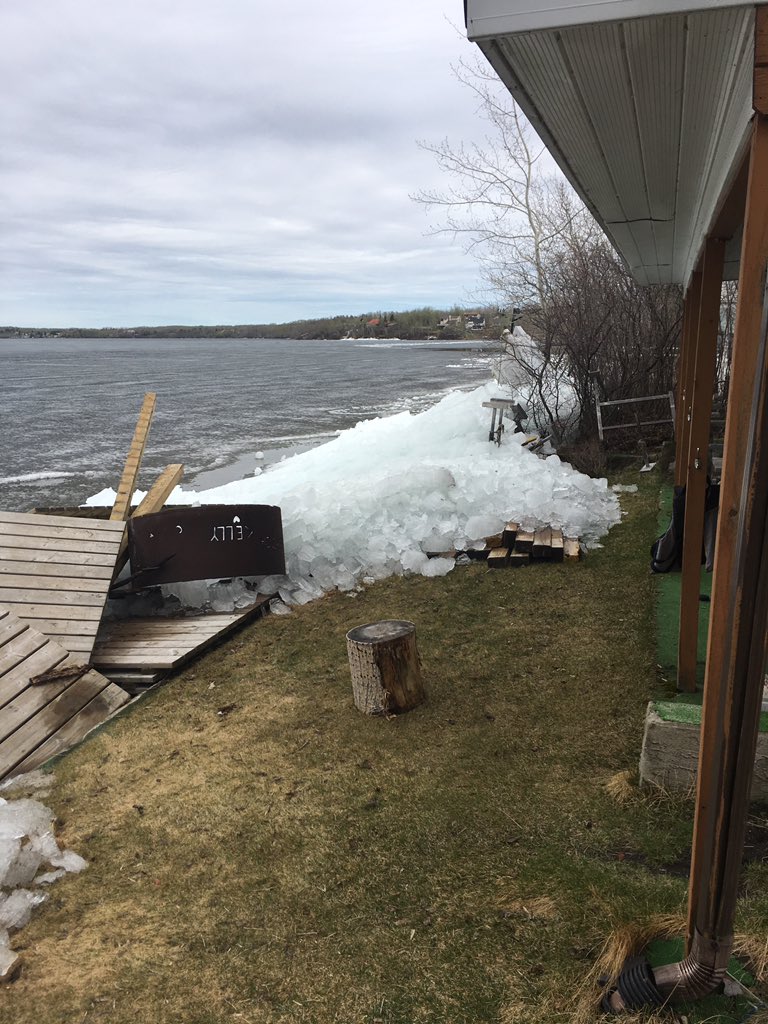 Ice shoves appeared on Moose Lake near Bonnyville Saturday night .