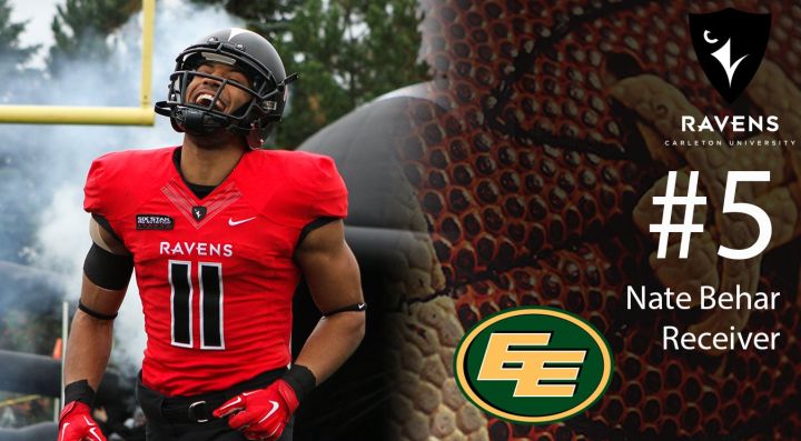 With the fifth overall pick in Sunday's CFL Draft, the Eskimos selected Carleton Ravens receiver Nate Behar.