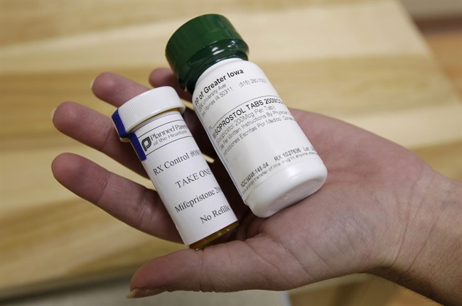 This Sept. 22, 2010 file photo shows bottles of the abortion-inducing drug RU-486 in Des Moines, Iowa.