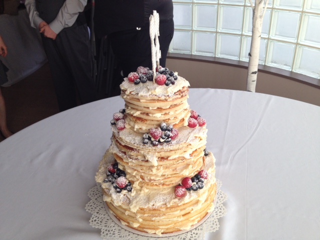 Courtney and Steven Giebelhaus' pancake wedding cake.
