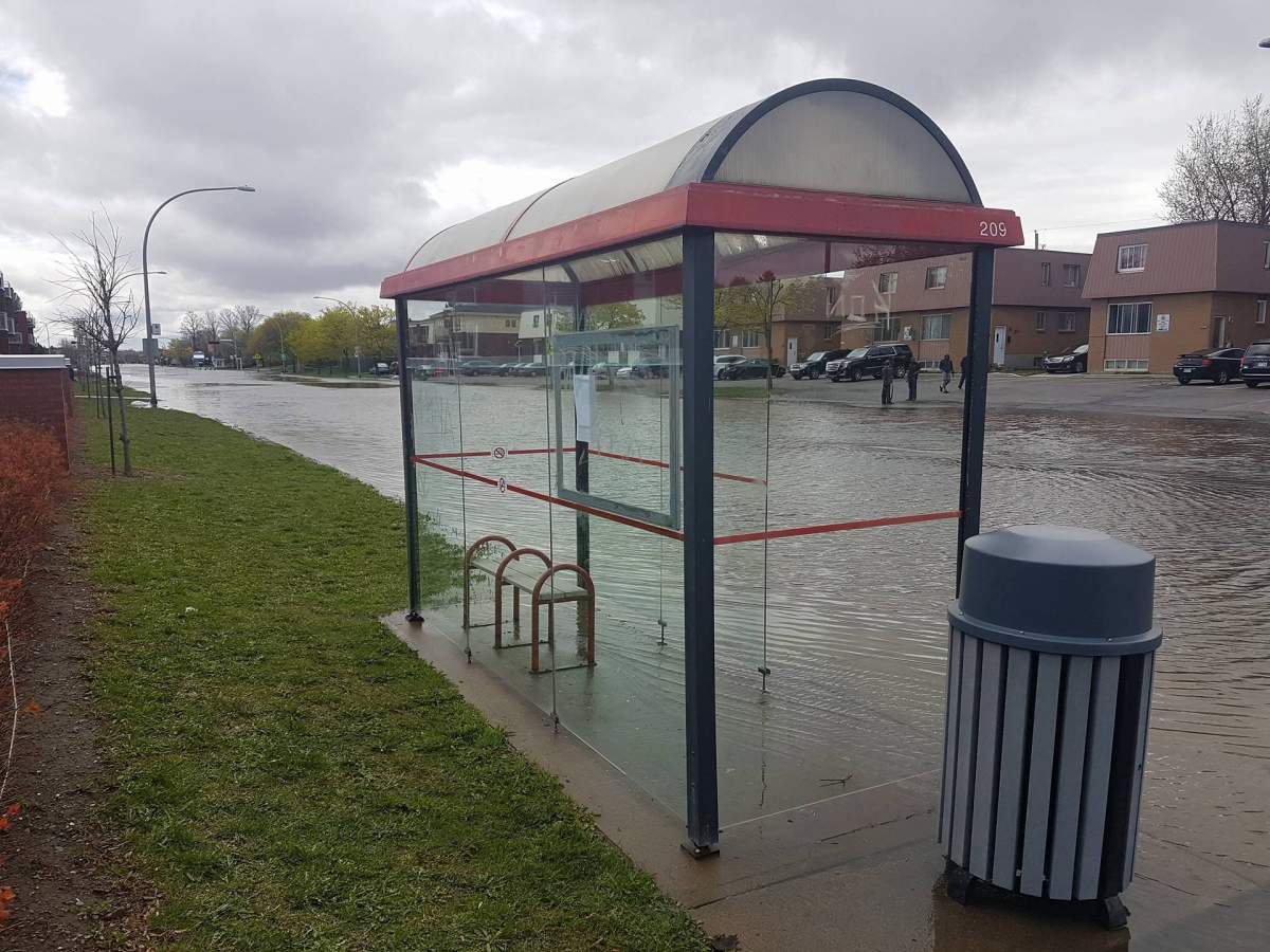 Flooded streets in Montreal's Pierrefonds-Roxboro borough.