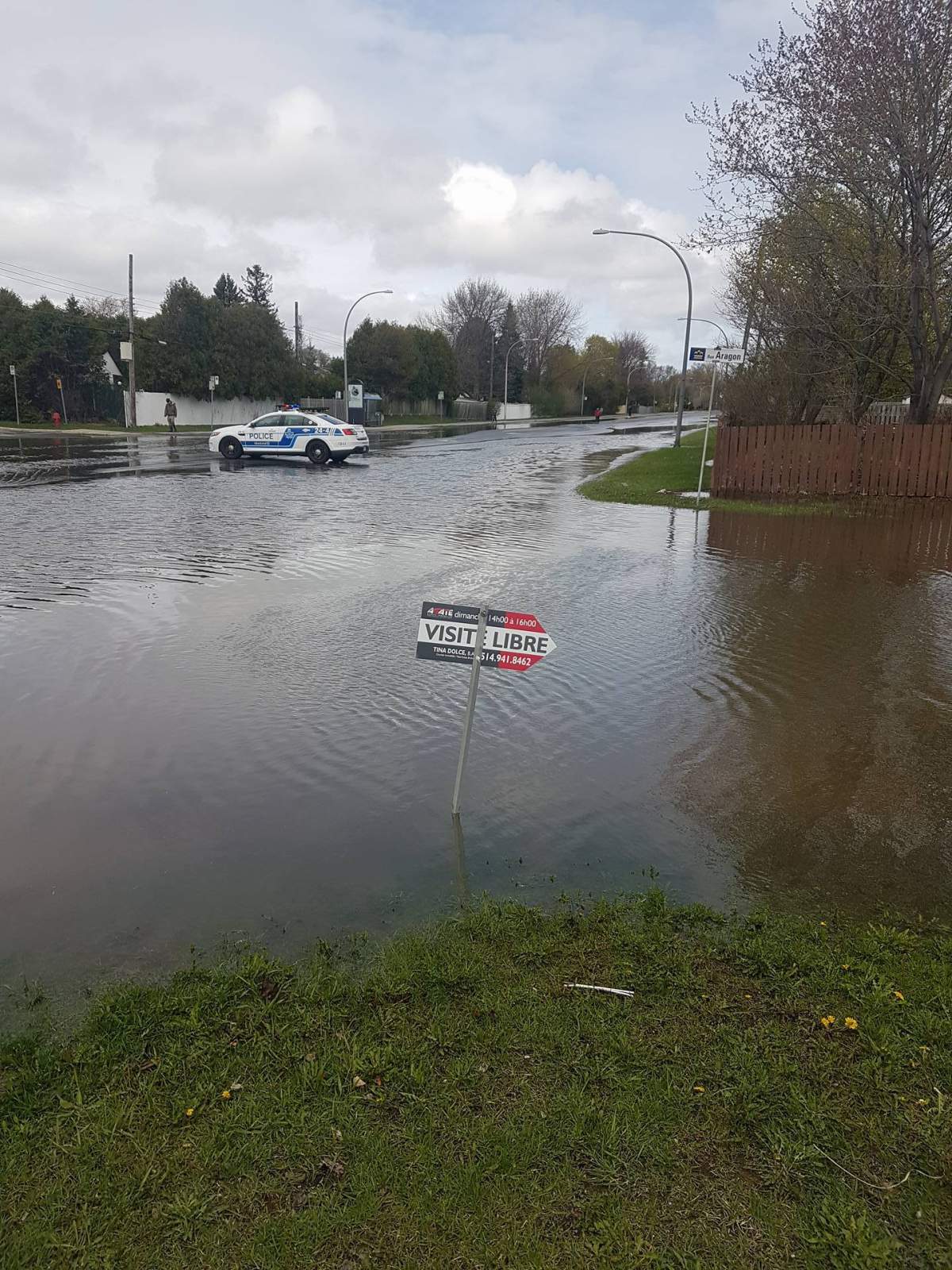 Flooded streets in Montreal's Pierrefonds-Roxboro borough.