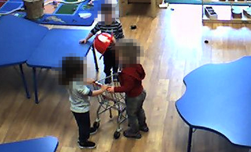 Children speak to each other in an unidentified Ontario day care classroom in an image livestreamed by a Web site in Moscow.