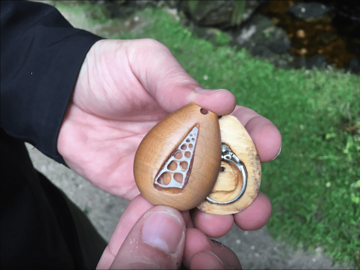 The necklace with the engagement ring hidden inside.