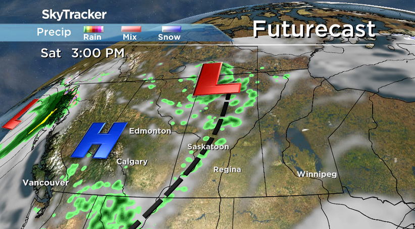 Surface trough kicks up a good chance of showers or thunderstorms on Saturday.