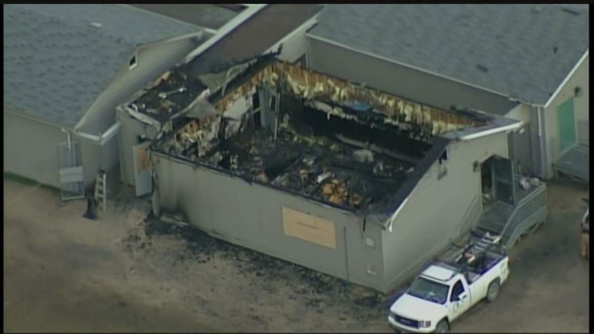 The fire tore through a portable classroom in the school.