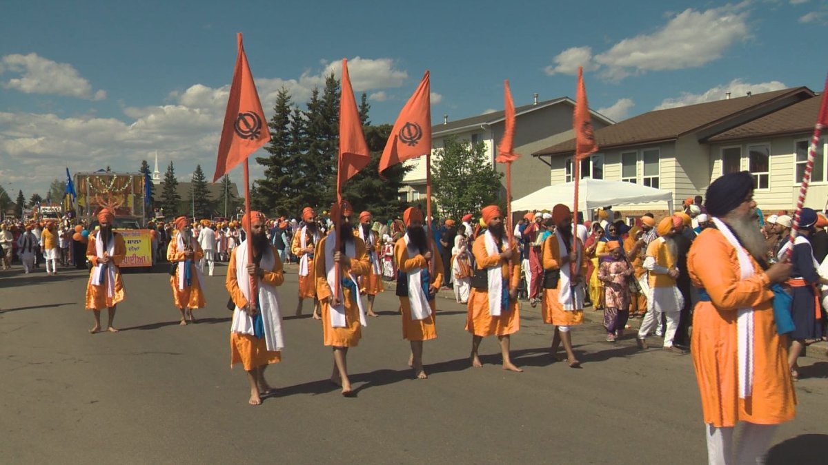 Thousands participate in the annual Sikh parade in Mill Woods Sunday.