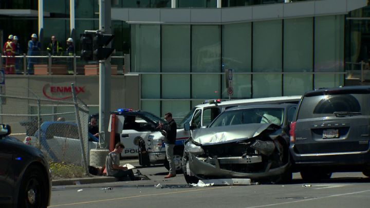 Hit and run collision in downtown Calgary.