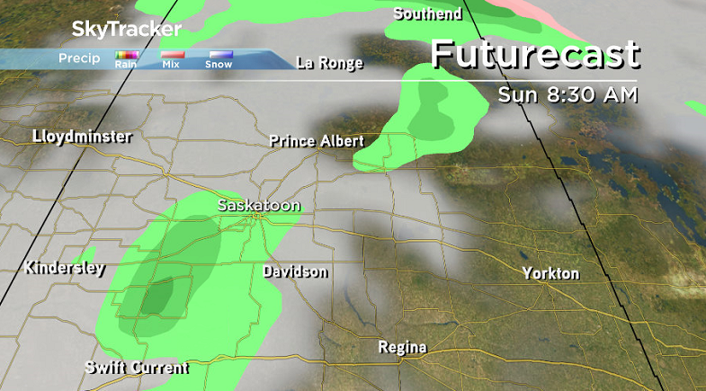 There's a chance of rain on Sunday as a cold front and low pressure system slide through Saskatchewan.