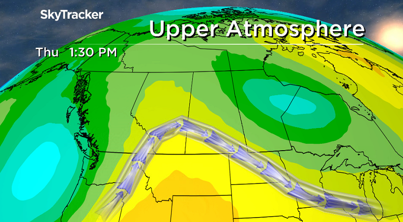 An upper ridge helps return 20 degree heat to central Saskatchewan on Thursday.