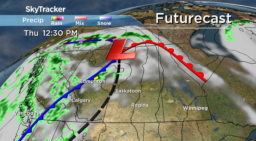 Clouds build back in during the day on Thursday as a trough moves in.