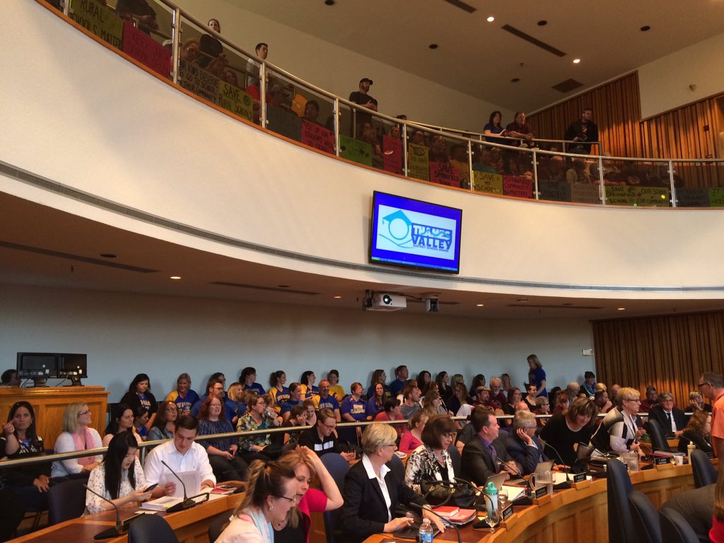 There was a packed gallery at the Thames Valley District School Board, as trustees voted to close five rural schools Tuesday, May 24th, 2017.