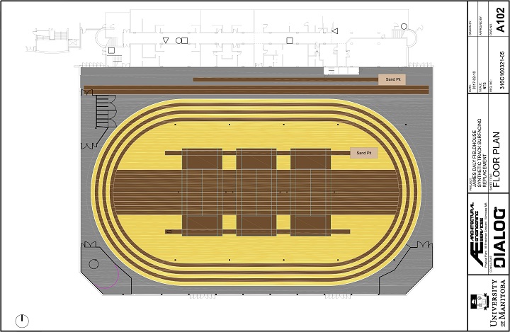 Blueprints show renovation plans for the University of Manitoba\’s James Daly Fieldhouse.